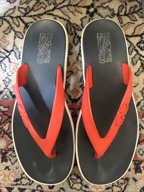 Salvatore Ferragamo Wedge Red Rubber Straps Women’s Flip Flop Sandals Size 12 M